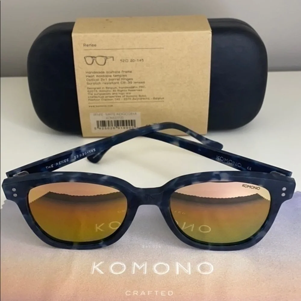 Komono Renee Sunglasses Matte Indigo Demi navy tortoise reflective